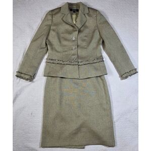 NWT Kasper Green Fringe Matching Suit Blazer Skirt Set